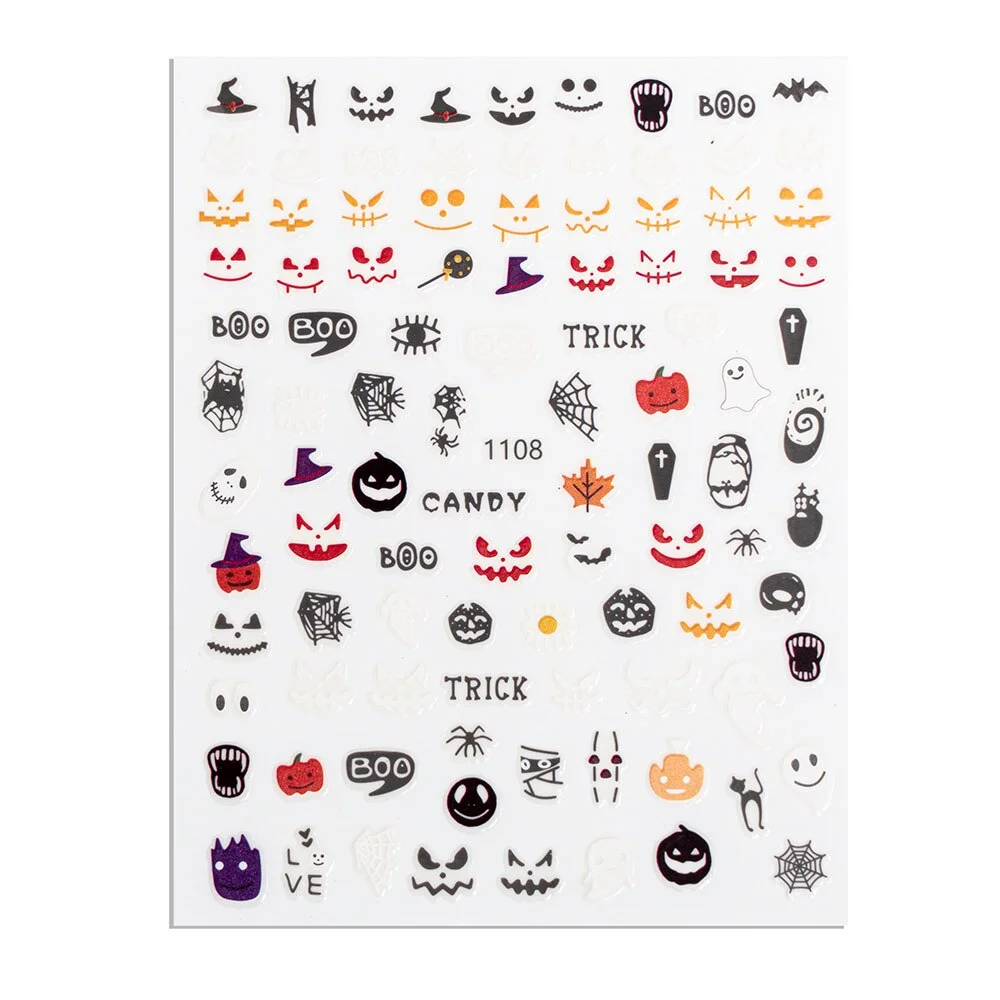 Halloween Theme Nail Art Stickers Slider Wraps Decals Pumpkin Lantern Skeleton Spider Vampire Manicure Tool Fingernail Decor-Nail Inspo