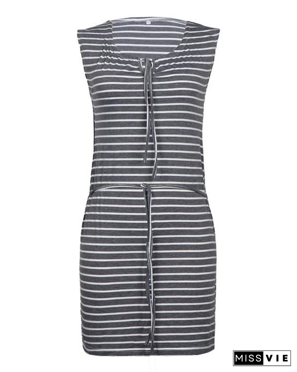Sleeveless Striped Women Summer Casual Holiday Mini Dress