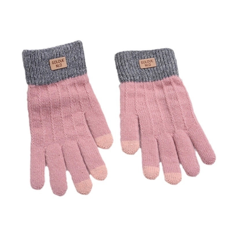 Alpaca Wool Knitted Touch Screen Gloves Women’s Full-finger Warm Padded Velvet Lovers Gloves Korean Winter Riding Gloves