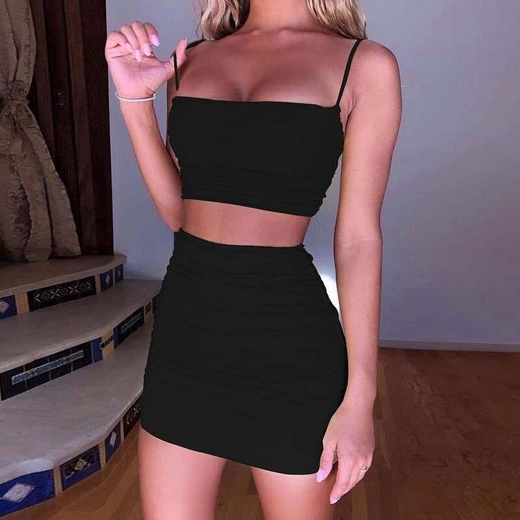Summer Short Skirt Set Women Sexy Two Piece Set Skirt and Top Crop Club Party Set Tracksuit women Two Piece Outfits