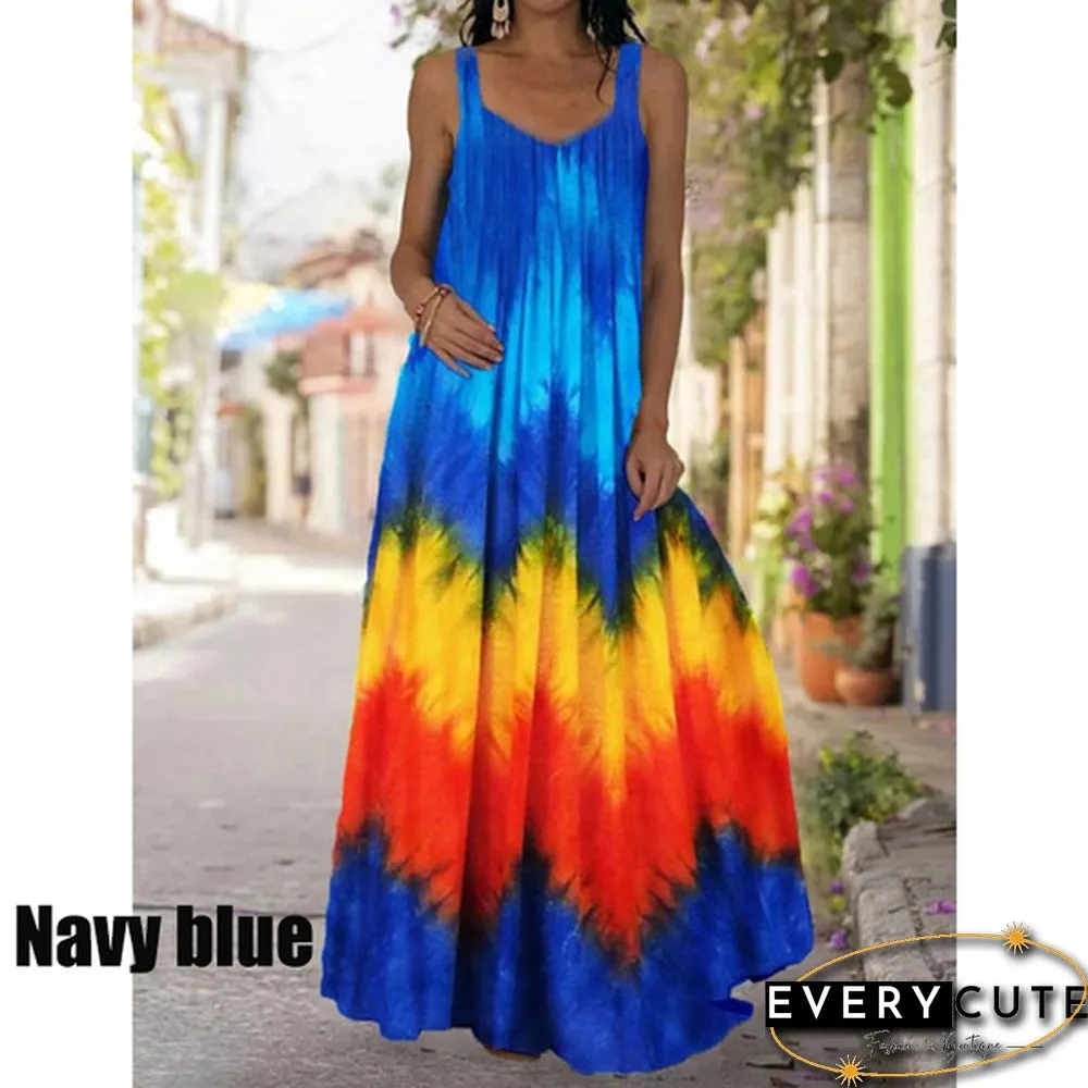 Summer Tie-Dye 3D Printed Dress Bohemian Off The Shoulder Mopping Dress Plus Size S-5Xl