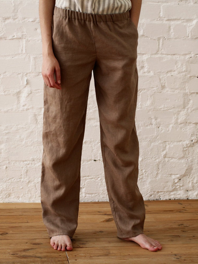 Pockets Solid Casual Pants