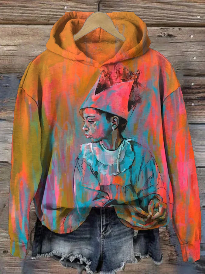Women's Kid With Crown Oil Painting Art Print Casual Hoodie