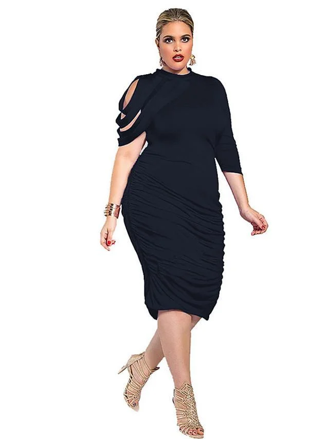 Women's Plus Size Knee Length Dress Blue Bodycon - Half Sleeve Solid Colored Summer Crew Neck Daily Going out Skinny Asymmetrical Black Purple Royal Blue Brown L XL XXL XXXL XXXXL XXXXXL