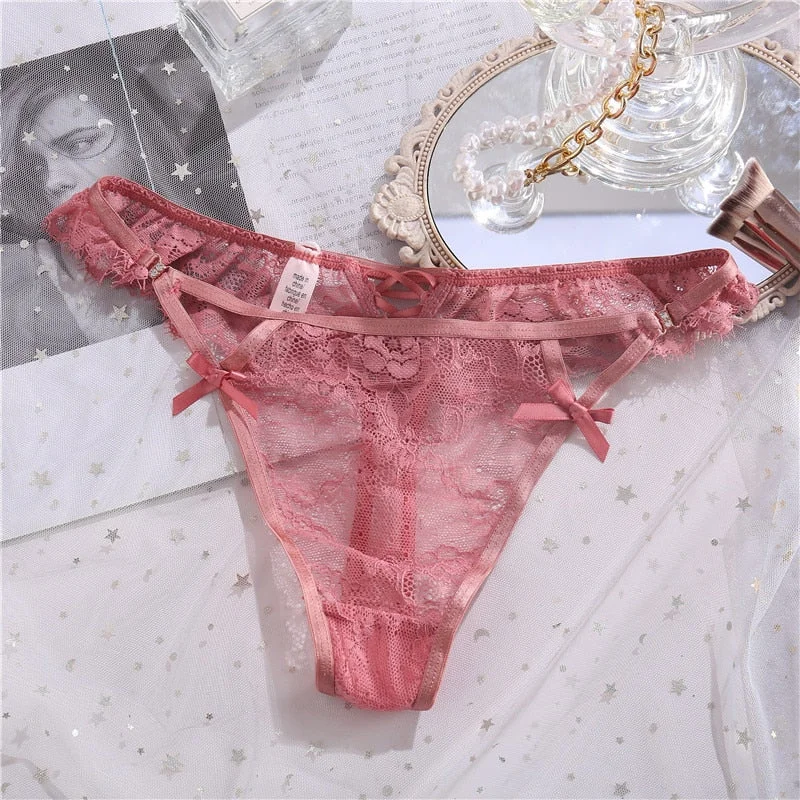 Women Panties Lace Sexy Lingerie Floral Embroidery Thong G-String Hollow Out Women's Underwear T-back Pantys Female Underpants