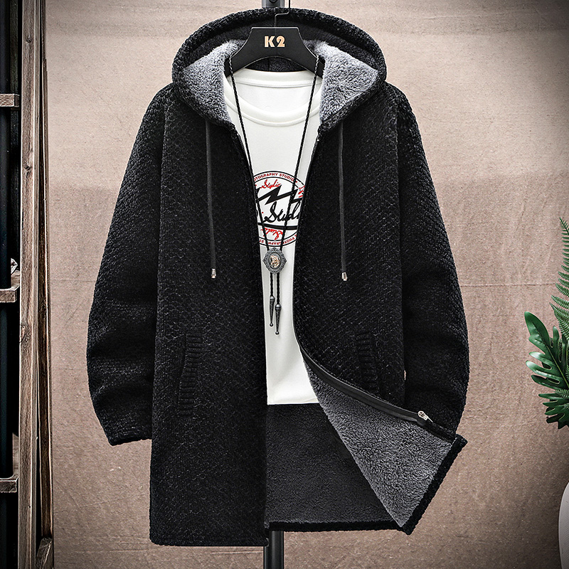 Cricsblue men costume adults Good Quality Autumn and Winter New Men's Fashion Handsome Casual Long Coat with Velvet Trench Jacket  Knit Wear Men