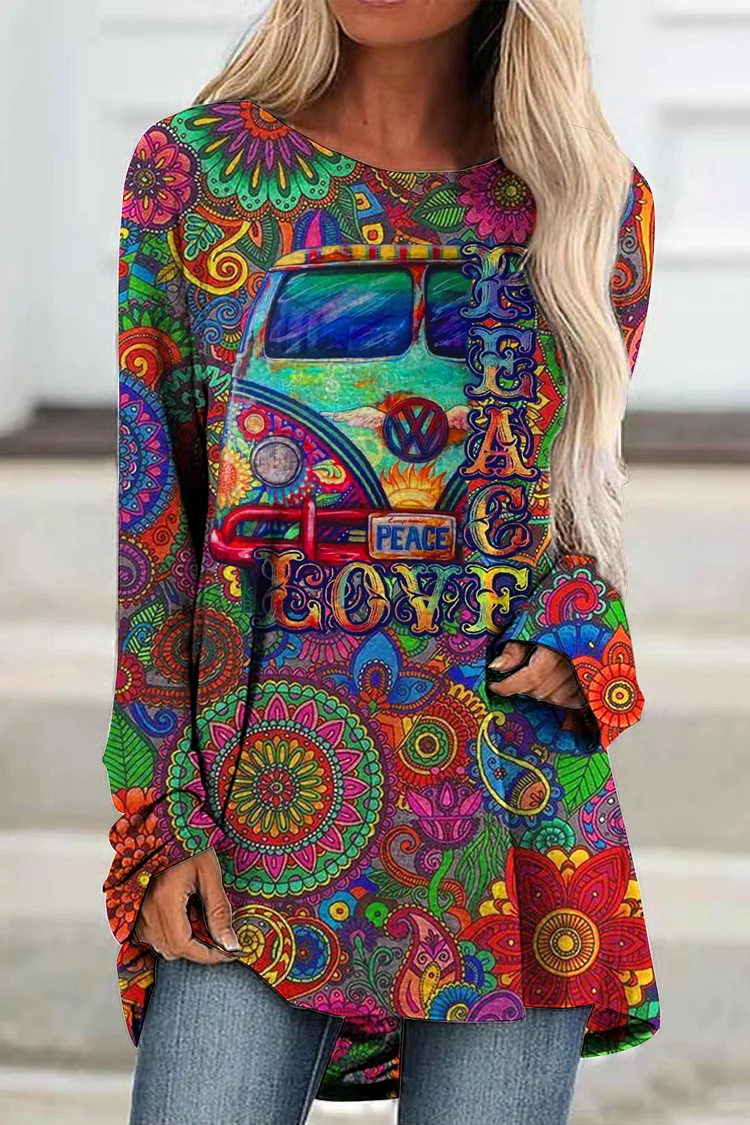 🔥kukelife🔥Retro Mandala Floral Tie Dye Printed Tunic