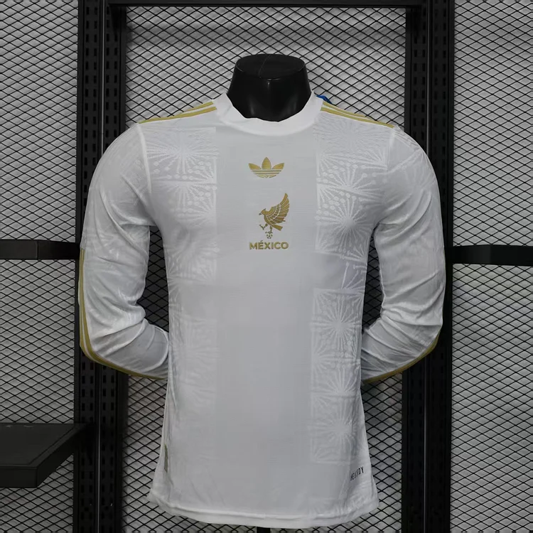 2025-26 Mexico White and Gold Long Sleeve Jersey - Player Edition