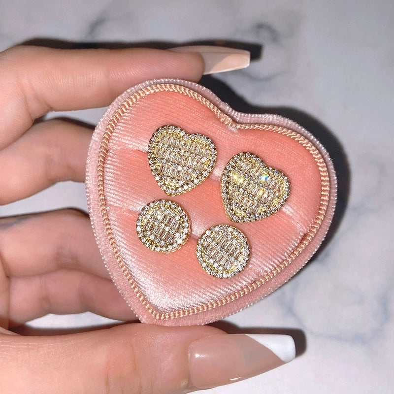 Copper 18K Gold Plated Imitation Gold  K Gold Plated Inlay Heart Shape Zircon Copper Jewelry Sets