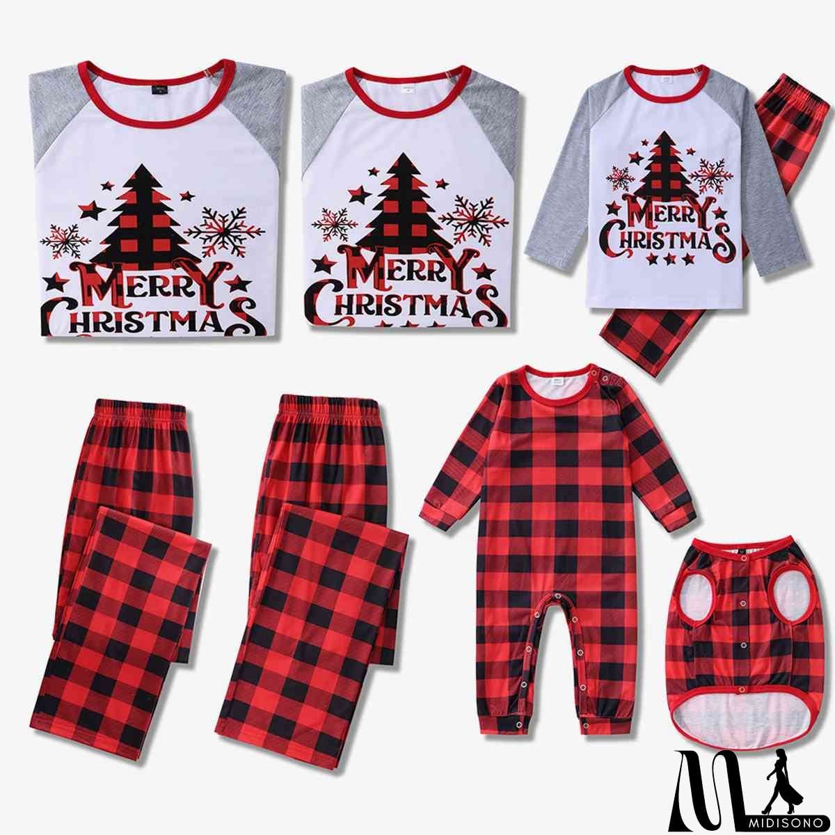 MidiSono - Men MERRY CHRISTMAS Graphic Top and Plaid Pants Set