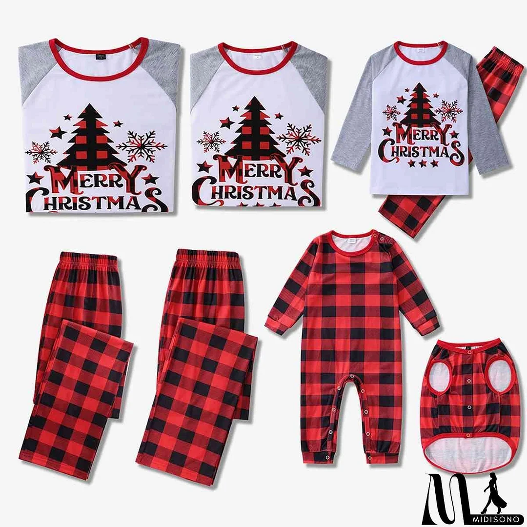 MidiSono - Men MERRY CHRISTMAS Graphic Top and Plaid Pants Set