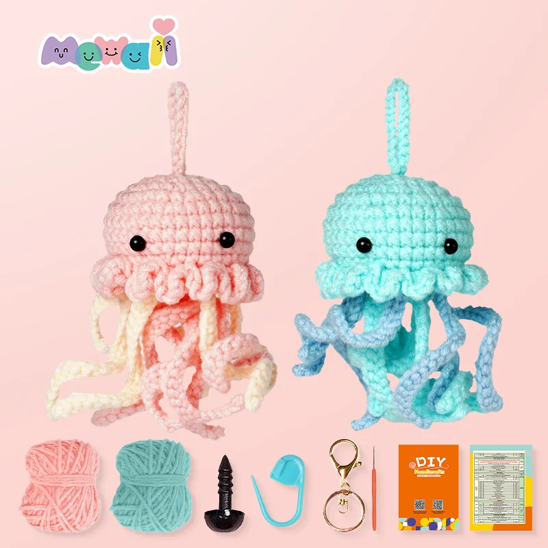 Mewaii Crochet Kits For Beginners Crochet Animals Complete DIY Knitting Kit with Pre-Started Tape Yarn Step-by-Step Video Tutorials