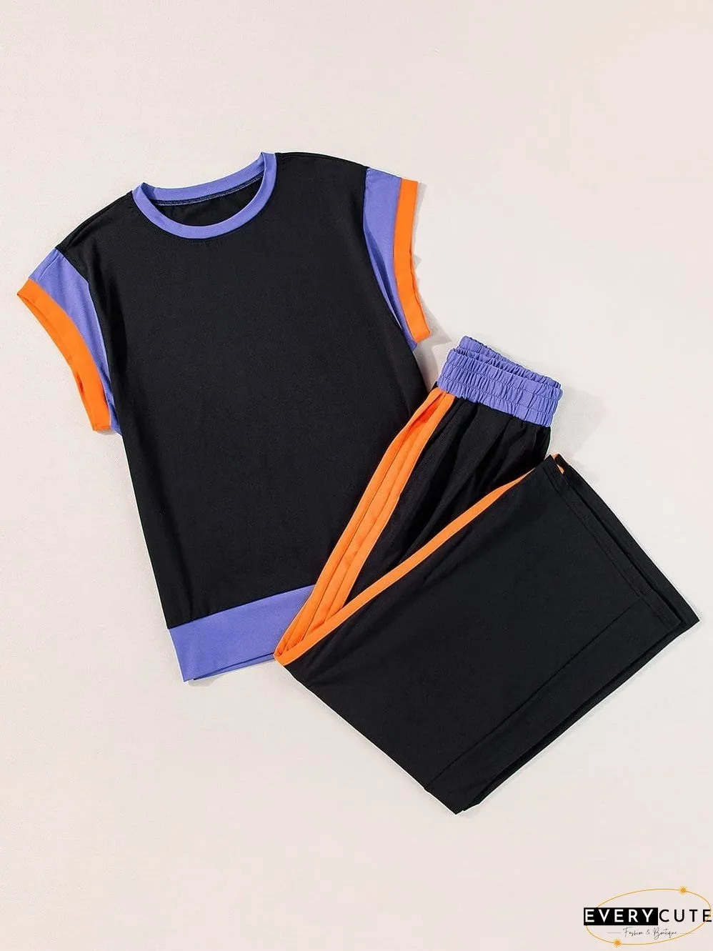Chic Black Color Block Two-Piece Set