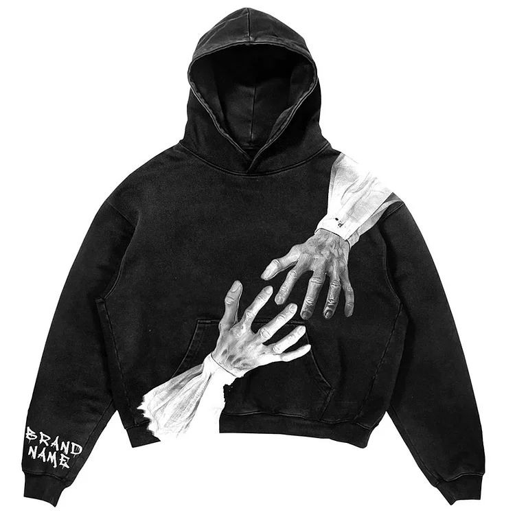 Y2k Hands Print Graphics Goth Sweatshirt Coat Pullover Gothic Long Sleeve Hoodie at Hiphopee