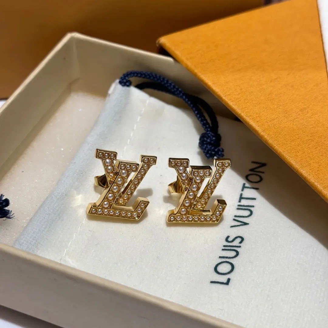 Louis Vuitton Pearl Paved LV Letter Stud Earrings