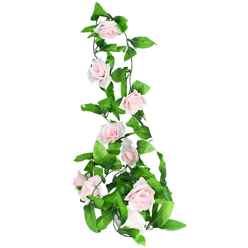 2.4m Silk Artificial Roses Flowers Rattan String Vine with Green Leaves For Home Wedding Garden Decoration Hanging Garland Wall