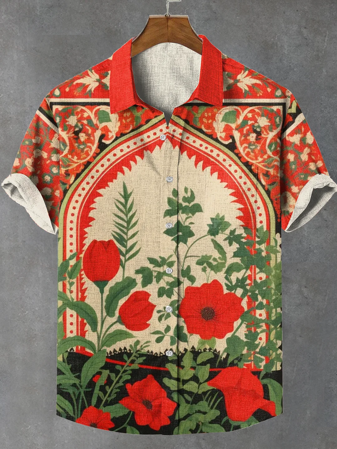 Men's Freedom Peace Middle East Boho Totem Art Print Linen Blend Shirt