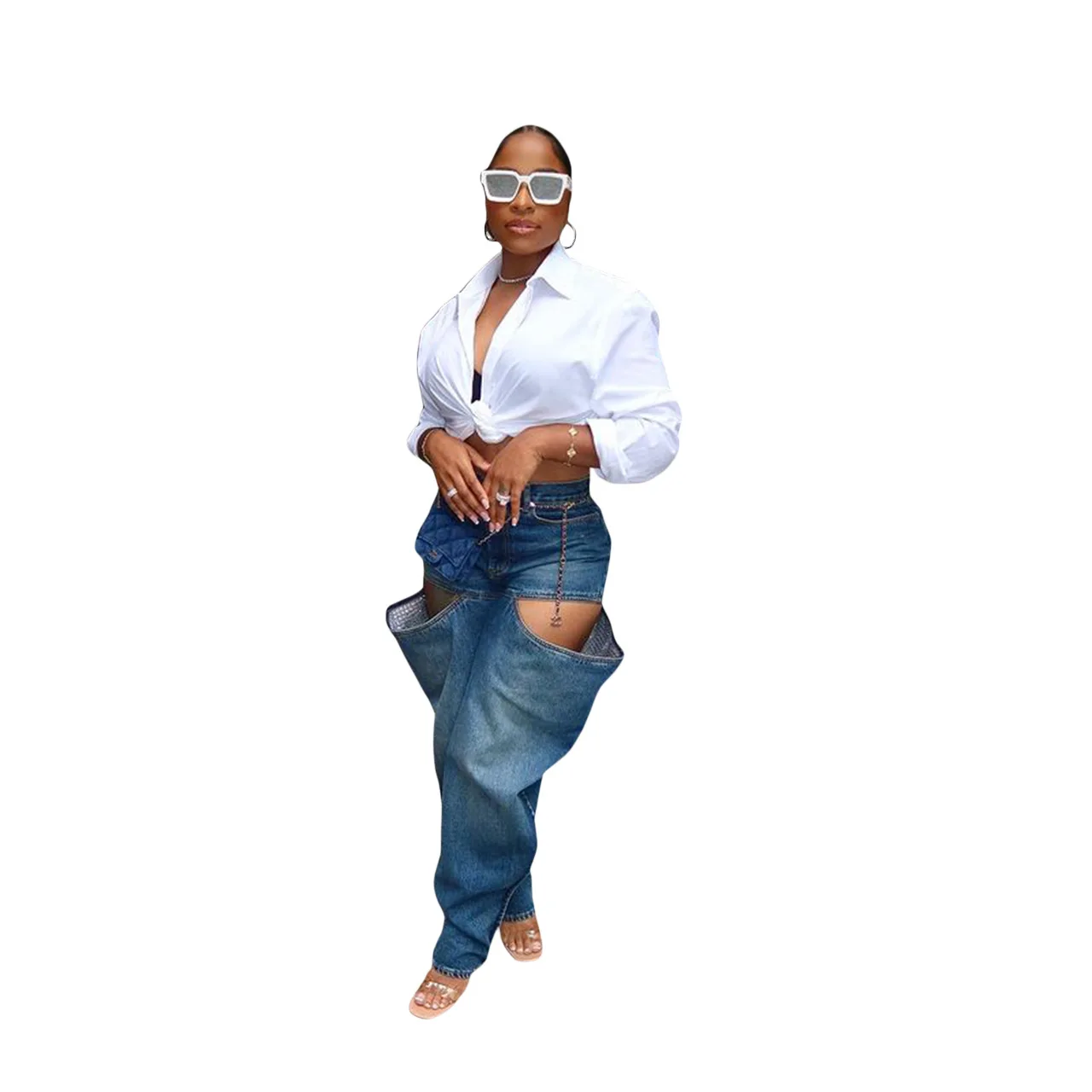 Zeusesim Fashion Stretch Jeans Women Casual Denim Women Pencil Pants Trousers Straight Jeans High Waist Streetwear Ripped Jeans for Women