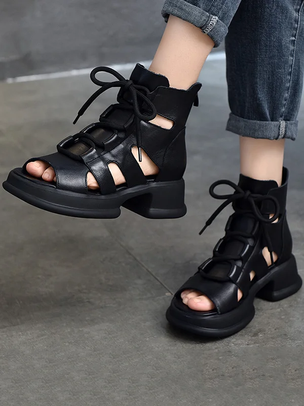 High-Top Low Heel Zipper Casual Shoes Sandals