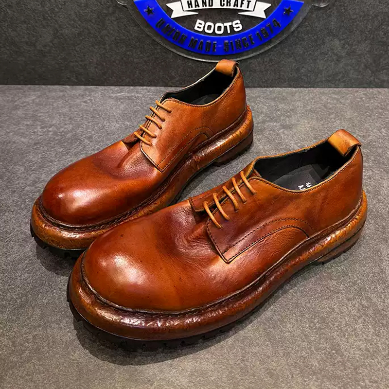 Retro Casual Washed Big Head Horse Leather Shoes