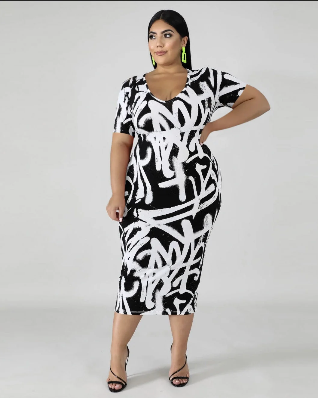 Short Sleeve Graffiti Body-con Dress