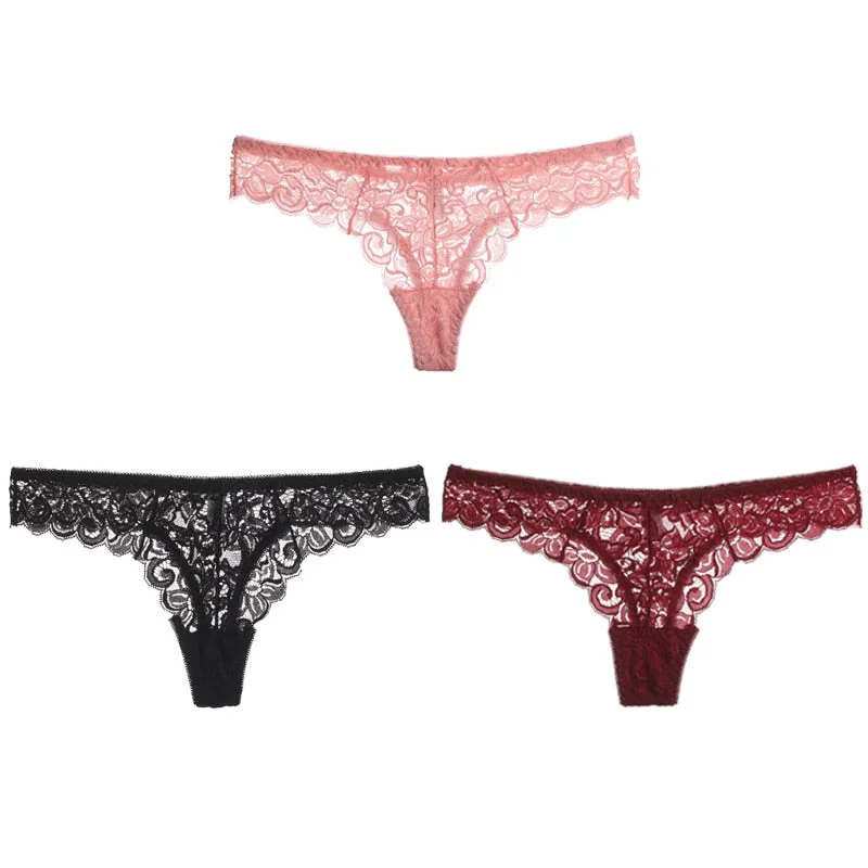 CINOON 3PCS/Set Sexy Panties Women Low-waist Briefs Female Lace Embroidery Underwear Transparent G String Underpant Lingerie