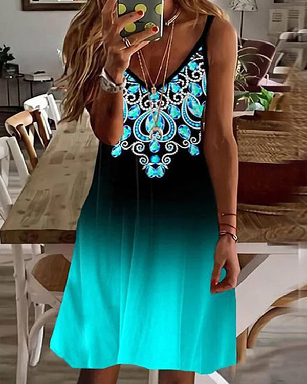 Sexy V-Neck Loose Sling Print Dress