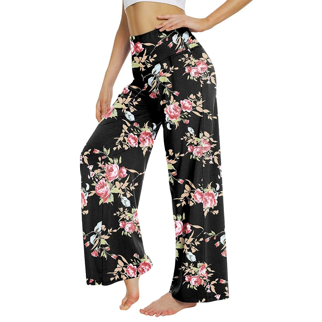 Women Casual Summer Slacks Pants Lightweight Comfy Printing Pants Flowy Elastic High Waist Wide Leg Loose Pants Women