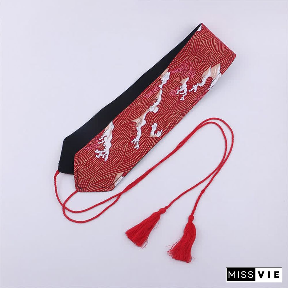Vintage Print Tassel Lace Up Hanfu Waistband
