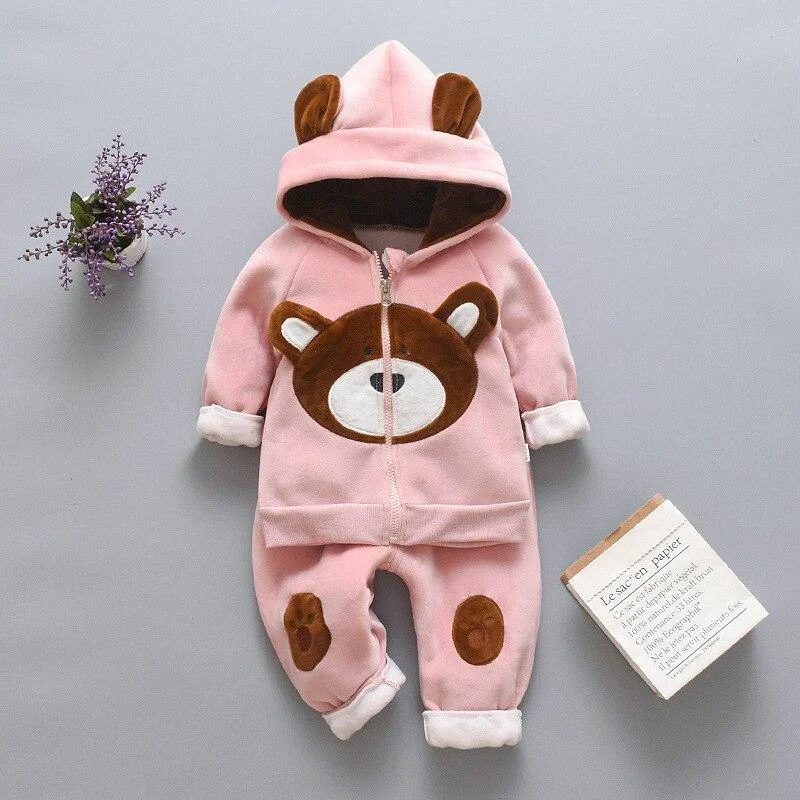 2020 Winter Baby Boys Clothing Sets Fashion Girls Warm Hooded Coats And Pants Suit Baby Thick Velvet Tracksuit Kids Clothes Set