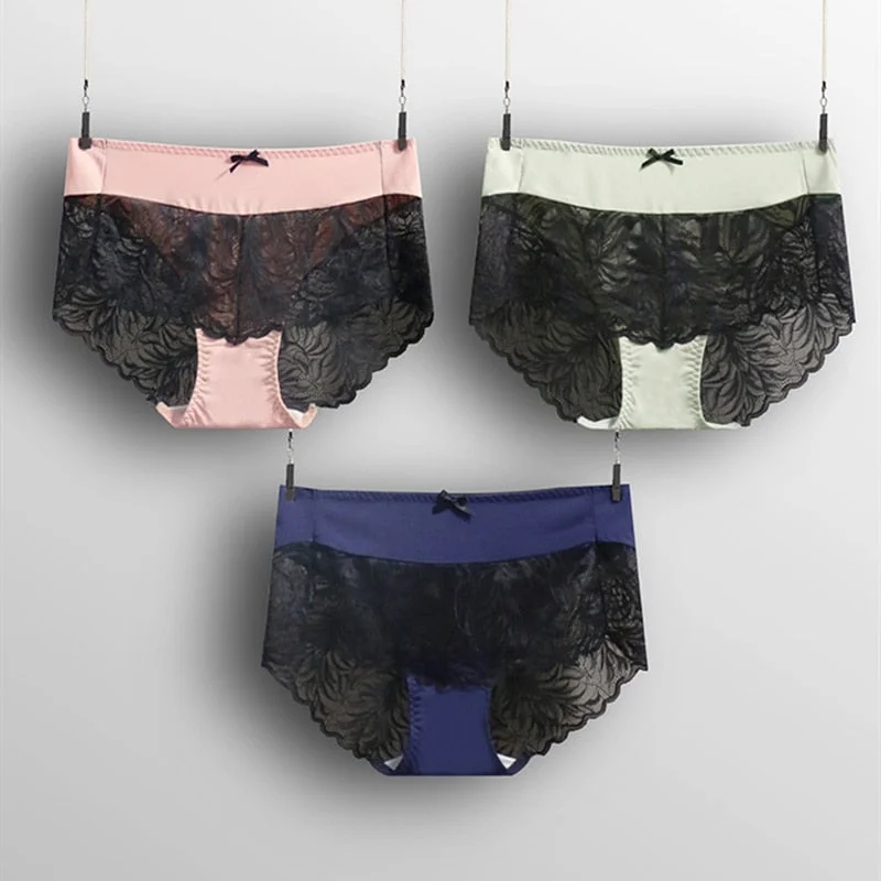 Women Underwear Sexy Lace Panties Plus Size Mid Waist Briefs Thin Comfortable Soft Large Size Modal Underpanties