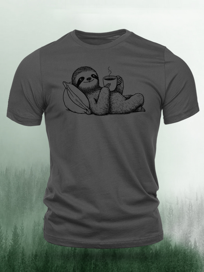 Men's Leisurely Sloth Print Casual Short Sleeve T-shirt
