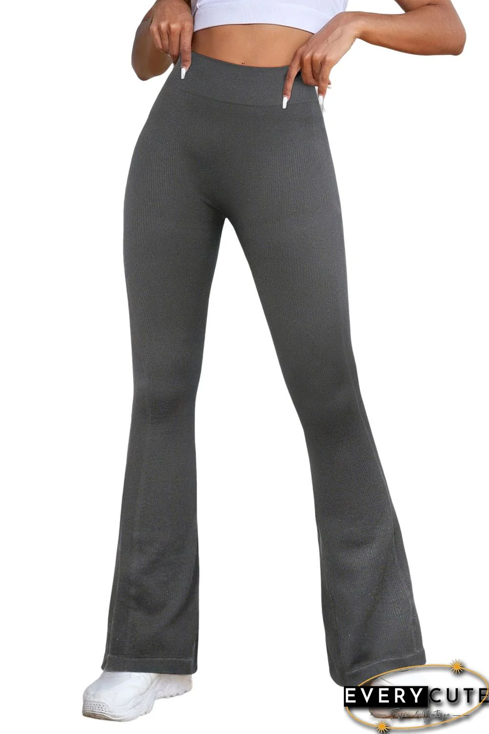 Gray Black High Waist Tummy Control Flared Sports Pants