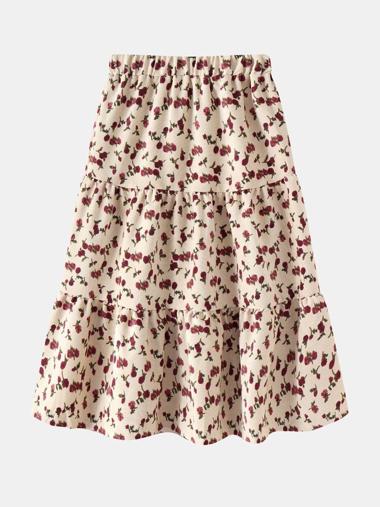 Floral Print A-line Elastic High Waist Stitch Skirt Women - Shop Trendy Women's Clothing | LoverChic