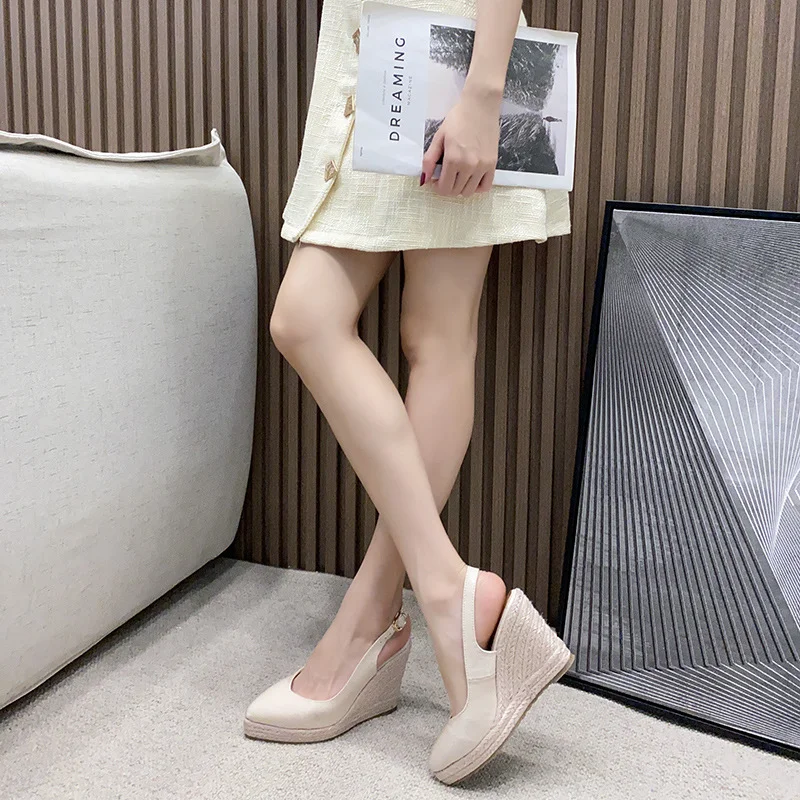 Wongn Wongn Shoes 2023 Summer New Baotou One Word With Sandals Female Retro Straw High Heels