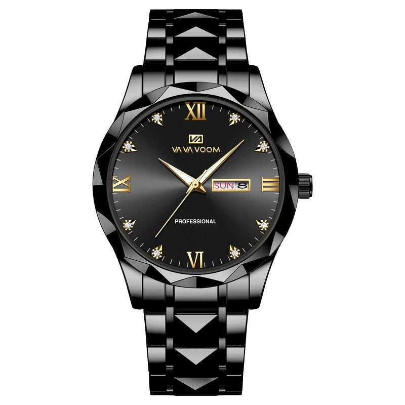 Diamond Stainless Steel Watch With Men’s Business Simple Calendar Quartz Waterproof Watch One-piece Delivery