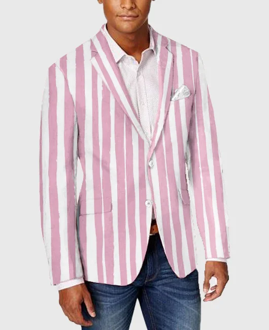 Fashion Vertical Stripe Notch Lapel Two Button Blazer