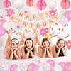 Birthday Decorations, Happy Birthday Banner with Birthday Balloons, Honeycomb Balls, Hanging Swirls, Circle Dots Garland, Happy Birthday Party Decorations for Women Men Boys Girls (Pink)