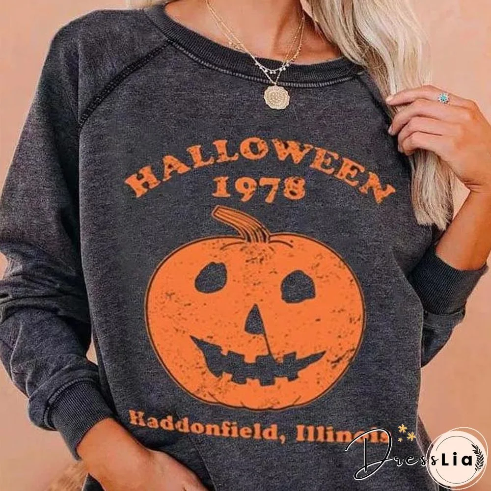 Halloween Pumpkin Graphic Long Sleeve Casual Tee