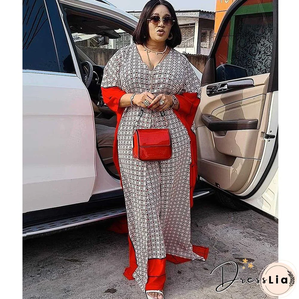Summer African ClothesFor Women Two Piece Set Dashiki Fashion Long Dress Sets Pants Suits Outfits Party Dresses Plus Size