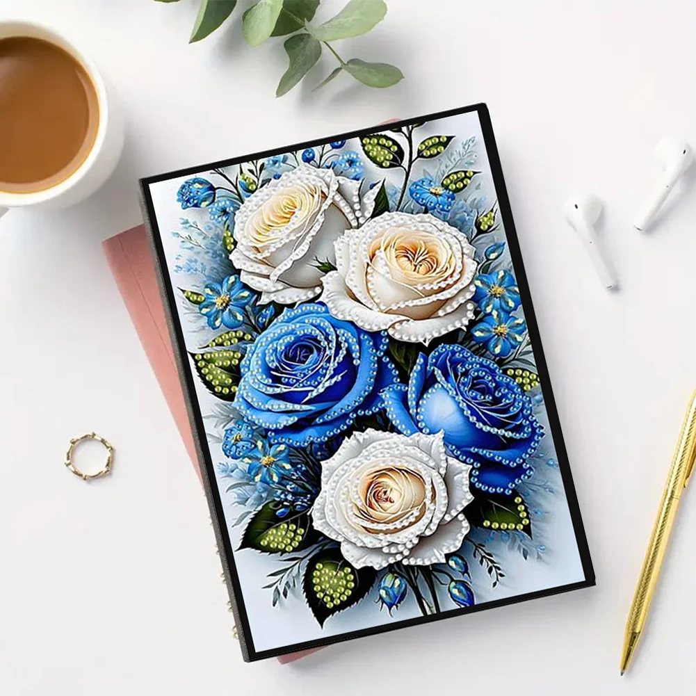Roses 5D DIY Diamond Art Painting Notebook Kit (50 Pages A5 No Lines) Rhinestone Art Painting Notebook Kit for Adults Beginners Holiday Birthday Gift