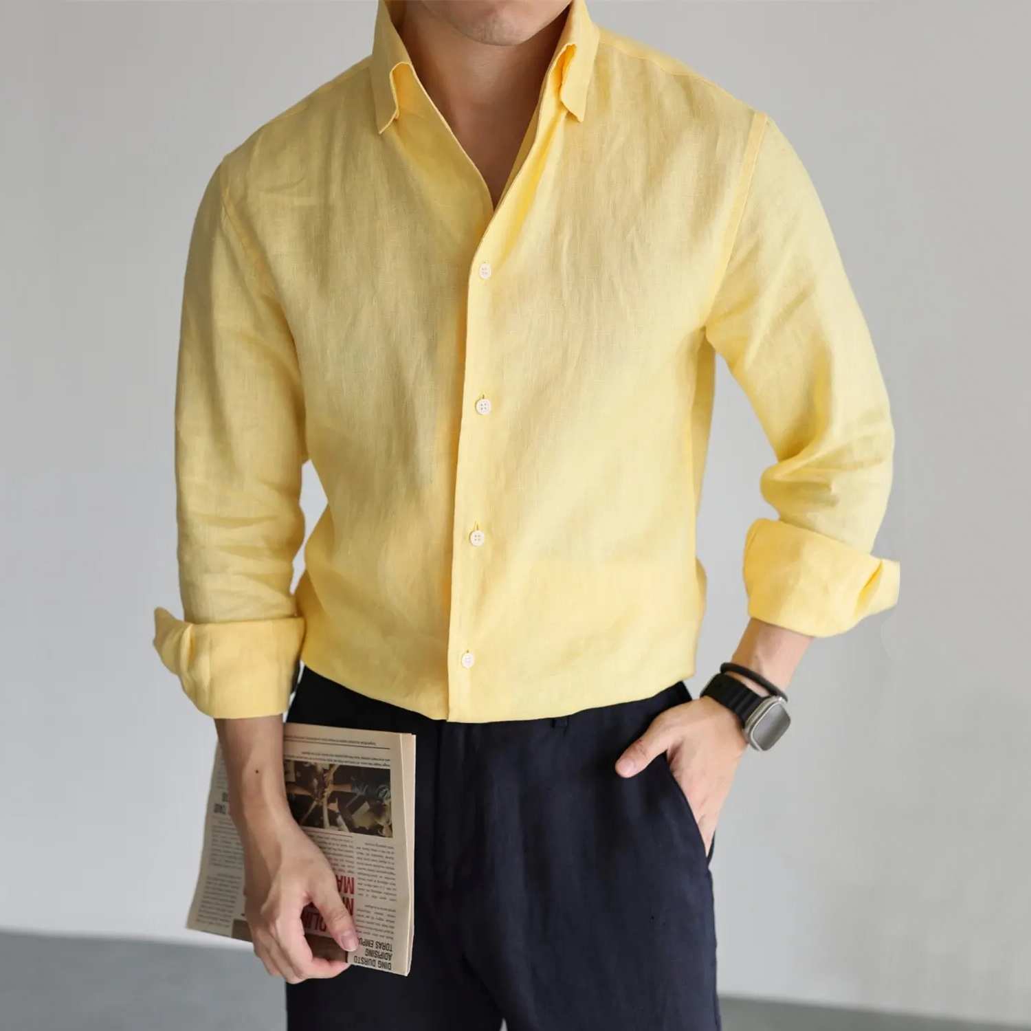 100% European Linen Shirt Camp Collar for Men Casual Business  REAL SILK LIFE