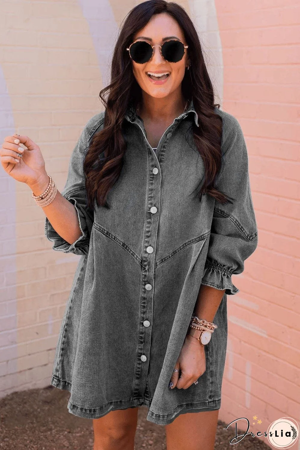 Denim Dress with Ruffles