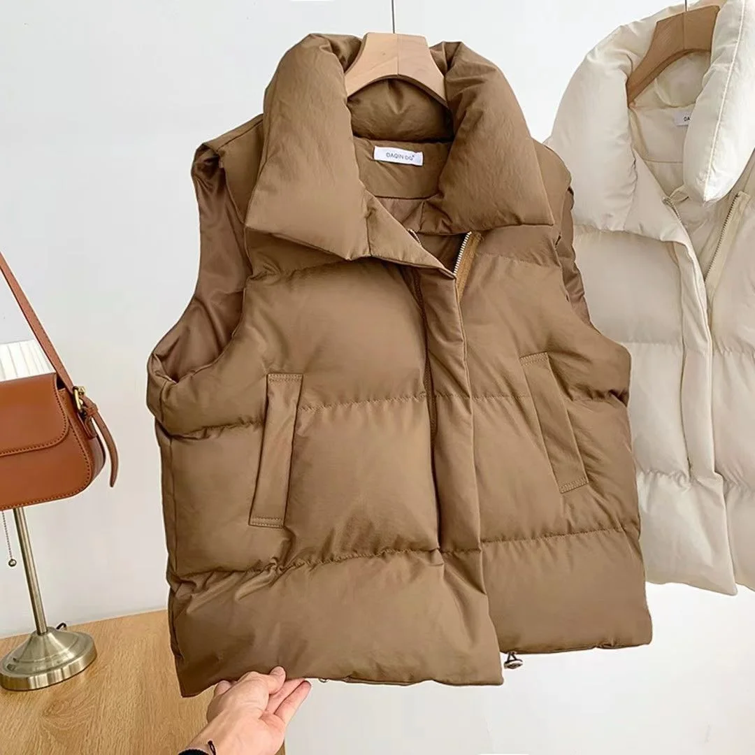 Woherb Autumn And Winter Cotton Vest Korean Version Small Fragrant Wind Collar New Sleeveless Cotton Jacket Vest Wear Horse Jacket Tide-Outfit Ideas