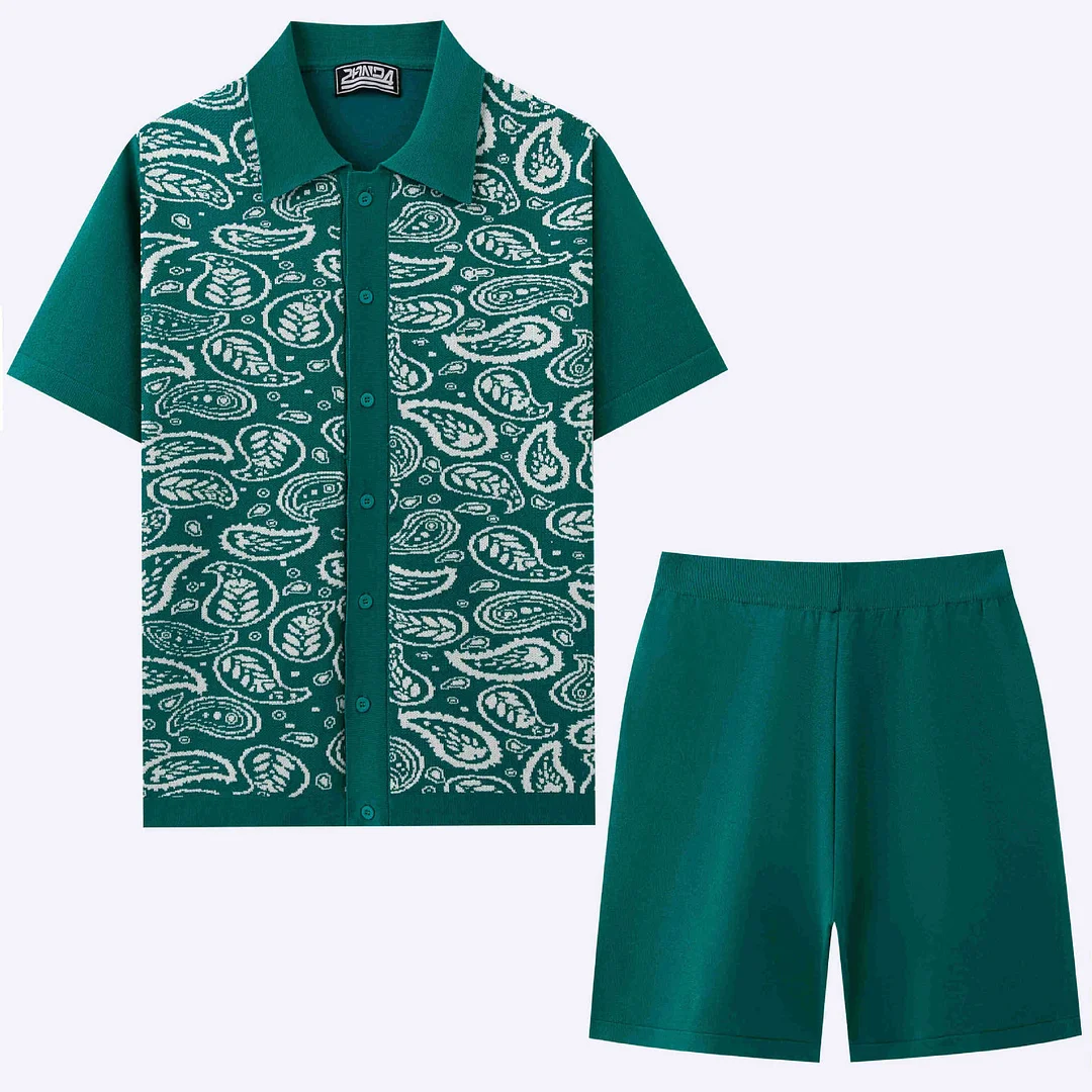 Uveng Uveng Men's Knitted POLO Shirt Set Casual Knitted Two-Piece Set SY0218