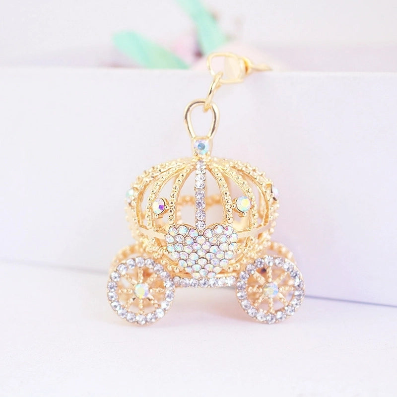Cute Pumpkin Carriage Alloy Rhinestone Halloween Unisex Bag Pendant Keychain