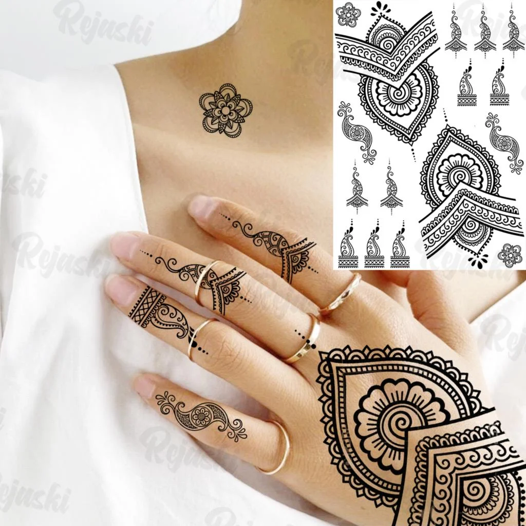 Sdrawing Elephant Pendant Temporary Tattoos For Women Men Lion Butterfly Snake Feather Fake Tattoo Sticker Glamour Back Body Tatoos