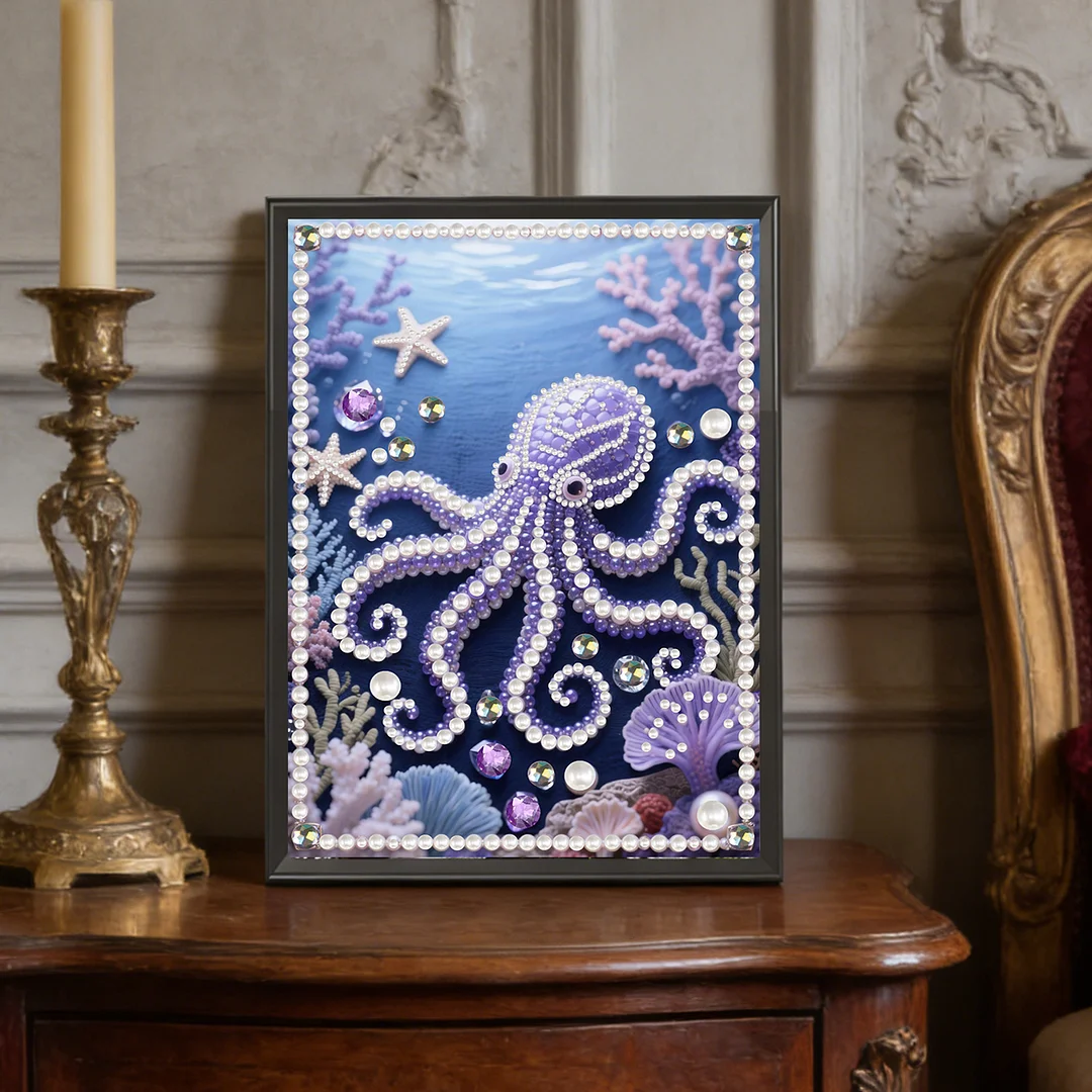 Octopus Special Shaped 5D DIY Partial Drill Pearl Gem Diamond Art Painting Kit for Adults Beginners Home Decor Art Craft Pearl Diamond Painting 30x40cm
