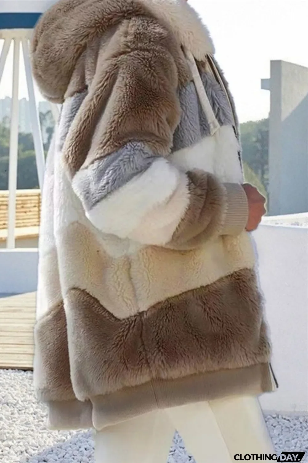 Black Fashion Casual Patchwork Zipper Hooded Collar Plus Size Overcoat