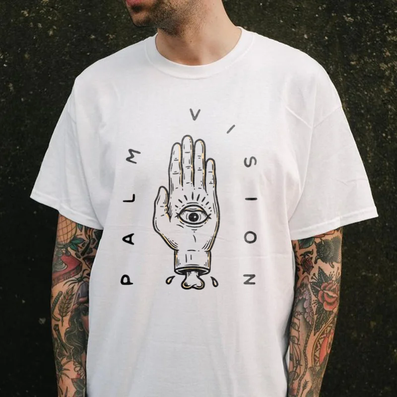 PALM VISION printed loose T-shirt designer - Krazyskull